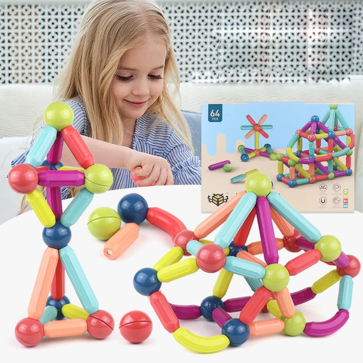 Magnetic Sticks and Balls Building Set for 3D STEM Play