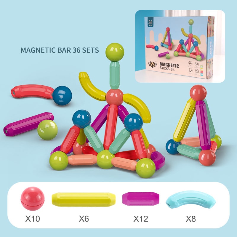 Magnetic Sticks and Balls Building Set for 3D STEM Play
