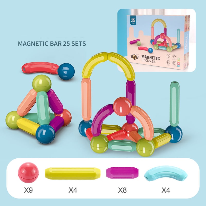 Magnetic Sticks and Balls Building Set for 3D STEM Play
