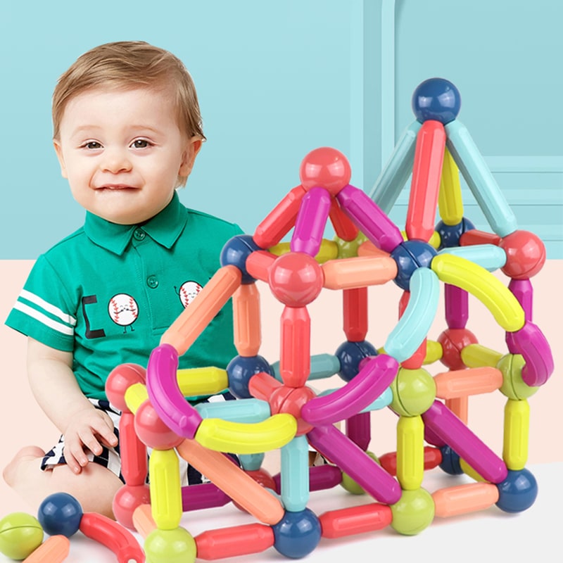 Magnetic Sticks and Balls Building Set for 3D STEM Play