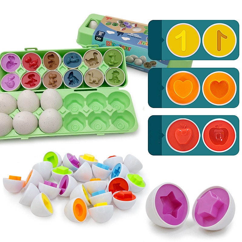 Matching Eggs Shape Sorter Toy with 12 Eggs and Carton
