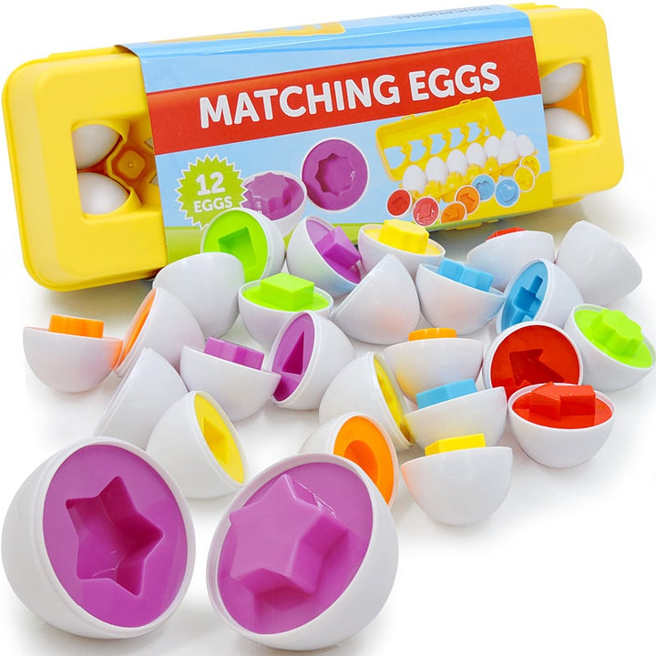 Matching Eggs Shape Sorter Toy with 12 Eggs and Carton