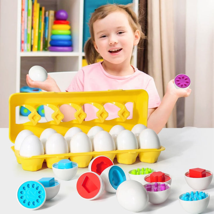 Matching Eggs Shape Sorter Toy with 12 Eggs and Carton