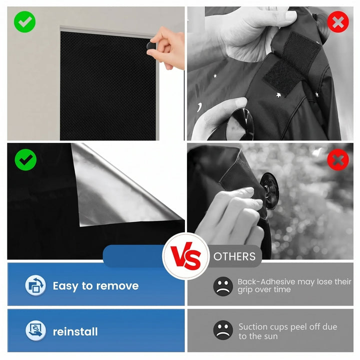 Portable Magnetic Blackout Shade with Suction Cups, No Drilling