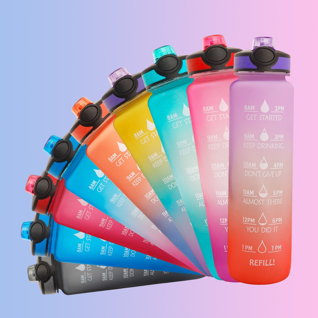 32 oz Motivational Water Bottle with Time Markers and Fruit Infuser