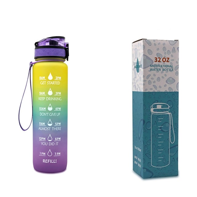 32 oz Motivational Water Bottle with Time Markers and Fruit Infuser