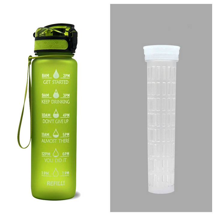 32 oz Motivational Water Bottle with Time Markers and Fruit Infuser