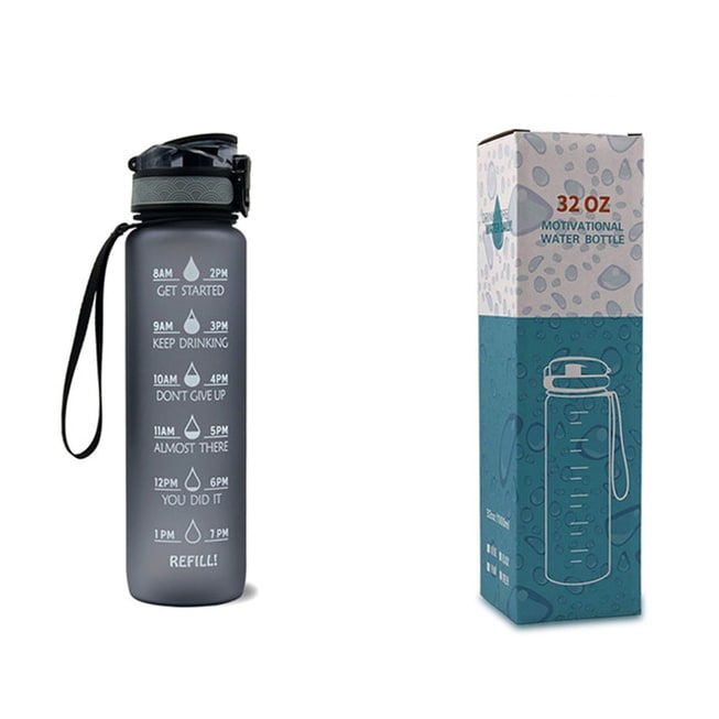 32 oz Motivational Water Bottle with Time Markers and Fruit Infuser