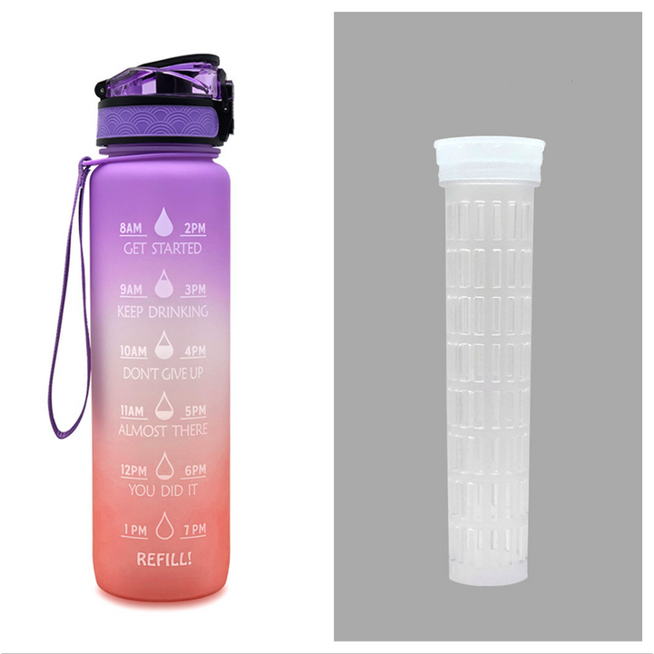 32 oz Motivational Water Bottle with Time Markers and Fruit Infuser