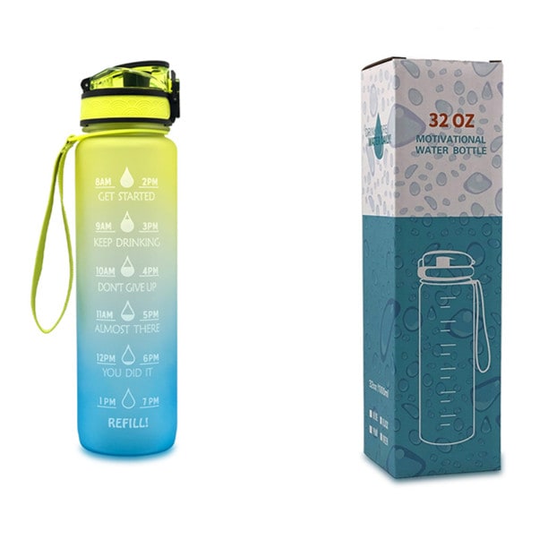32 oz Motivational Water Bottle with Time Markers and Fruit Infuser