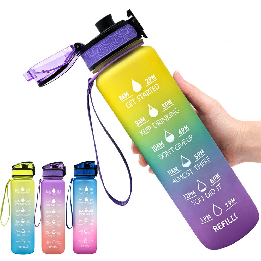 32 oz Motivational Water Bottle with Time Markers and Fruit Infuser