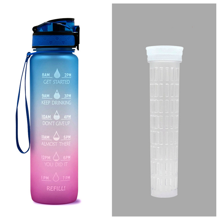 32 oz Motivational Water Bottle with Time Markers and Fruit Infuser