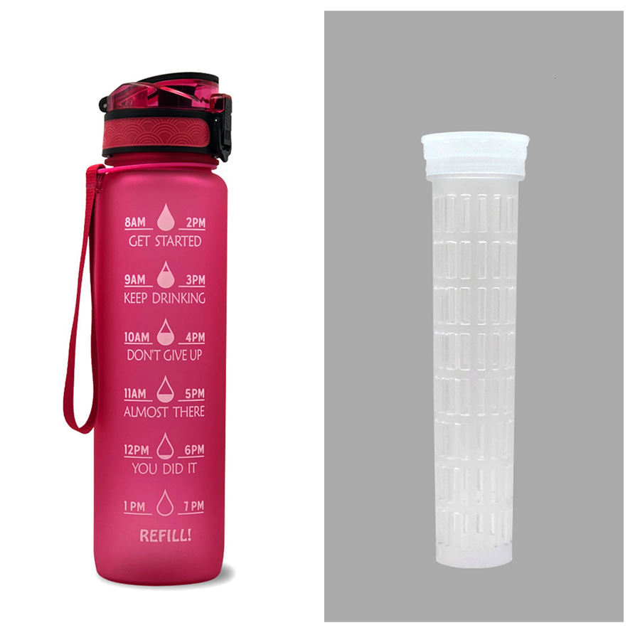 32 oz Motivational Water Bottle with Time Markers and Fruit Infuser