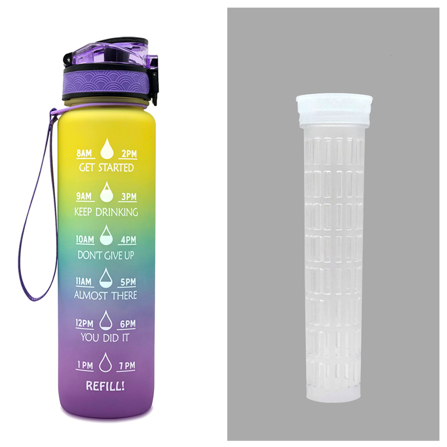 32 oz Motivational Water Bottle with Time Markers and Fruit Infuser