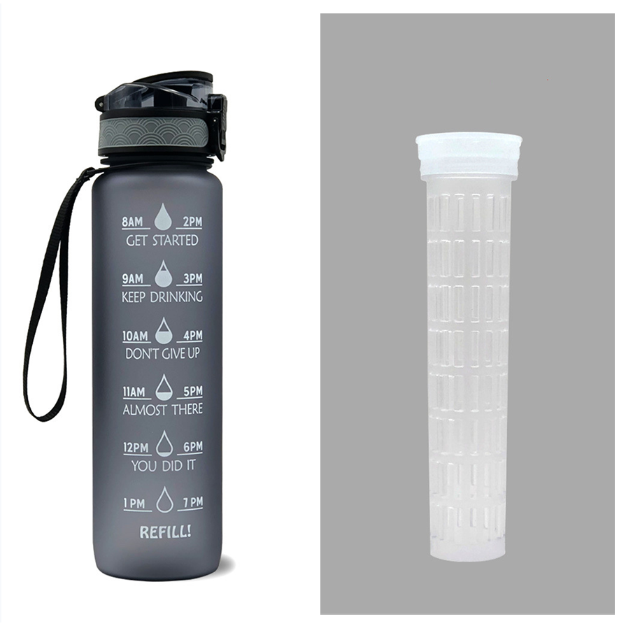 32 oz Motivational Water Bottle with Time Markers and Fruit Infuser