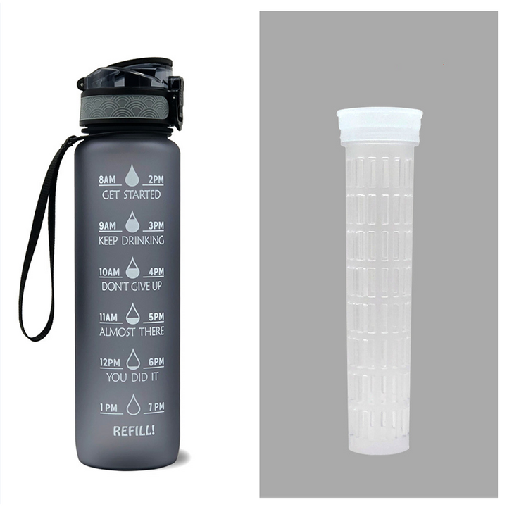 32 oz Motivational Water Bottle with Time Markers and Fruit Infuser