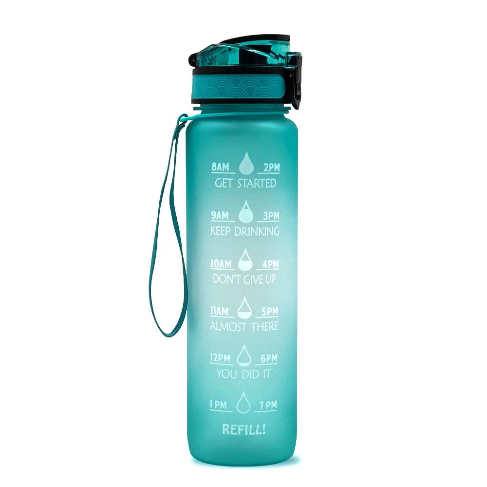 32 oz Motivational Water Bottle with Time Markers and Fruit Infuser