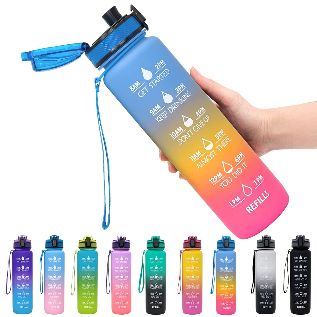 32 oz Motivational Water Bottle with Time Markers and Fruit Infuser