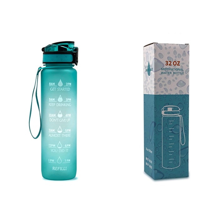 32 oz Motivational Water Bottle with Time Markers and Fruit Infuser
