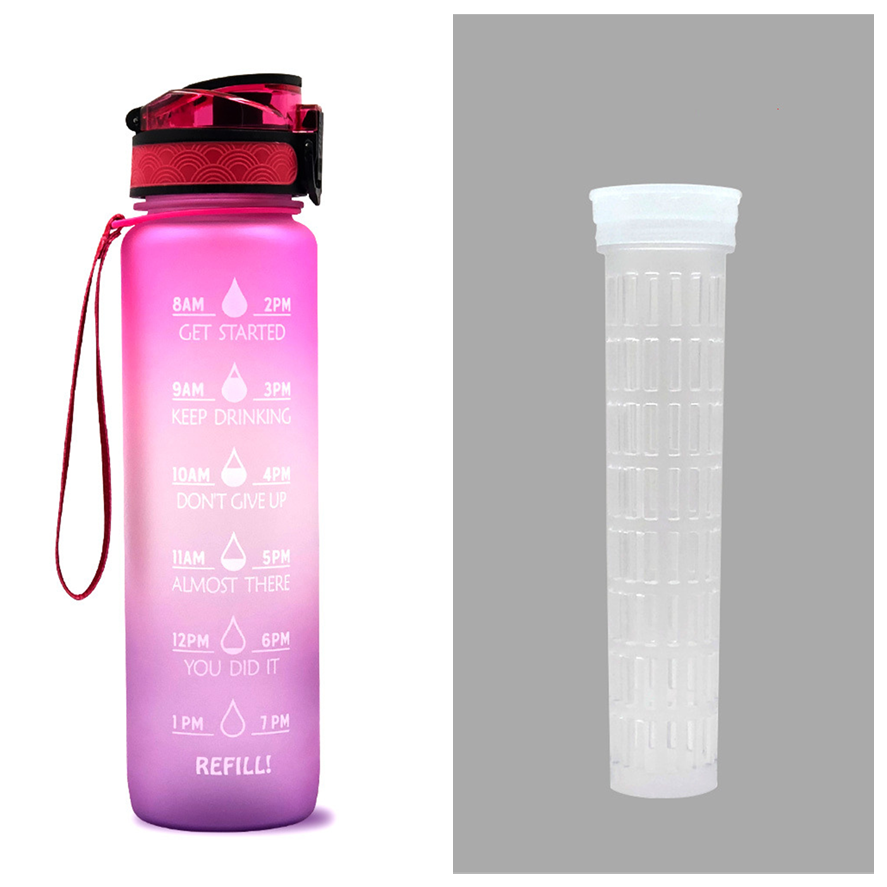 32 oz Motivational Water Bottle with Time Markers and Fruit Infuser
