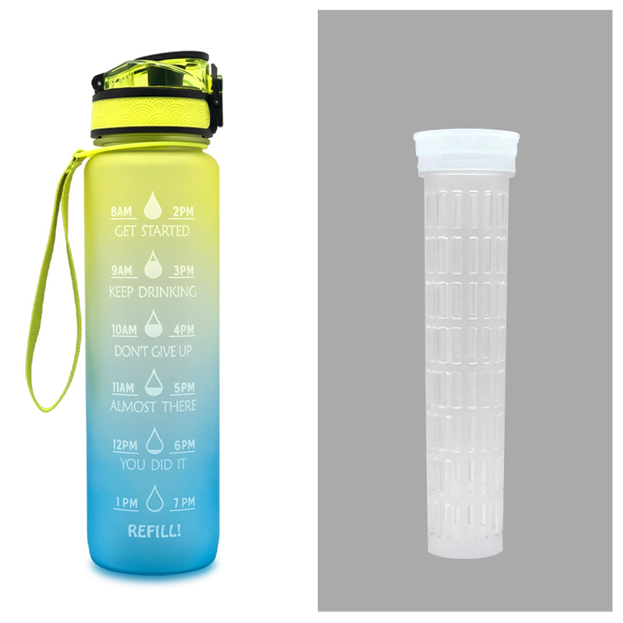 32 oz Motivational Water Bottle with Time Markers and Fruit Infuser