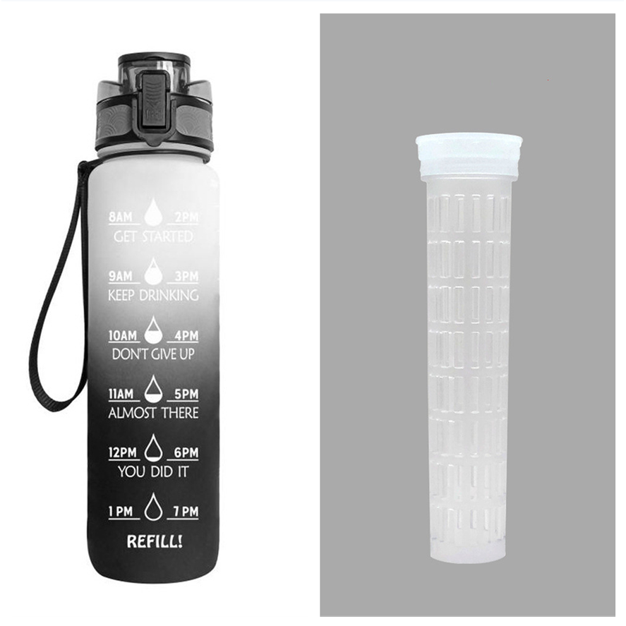 32 oz Motivational Water Bottle with Time Markers and Fruit Infuser