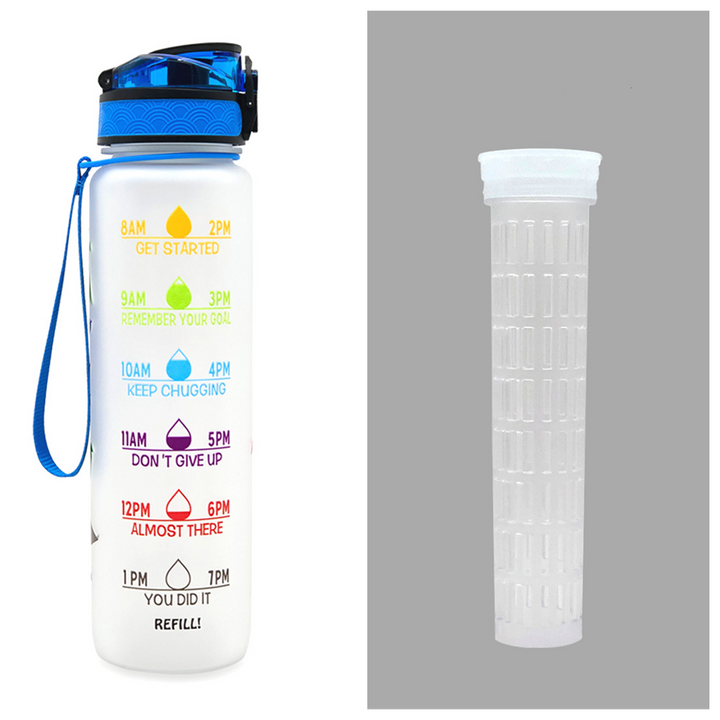 32 oz Motivational Water Bottle with Time Markers and Fruit Infuser