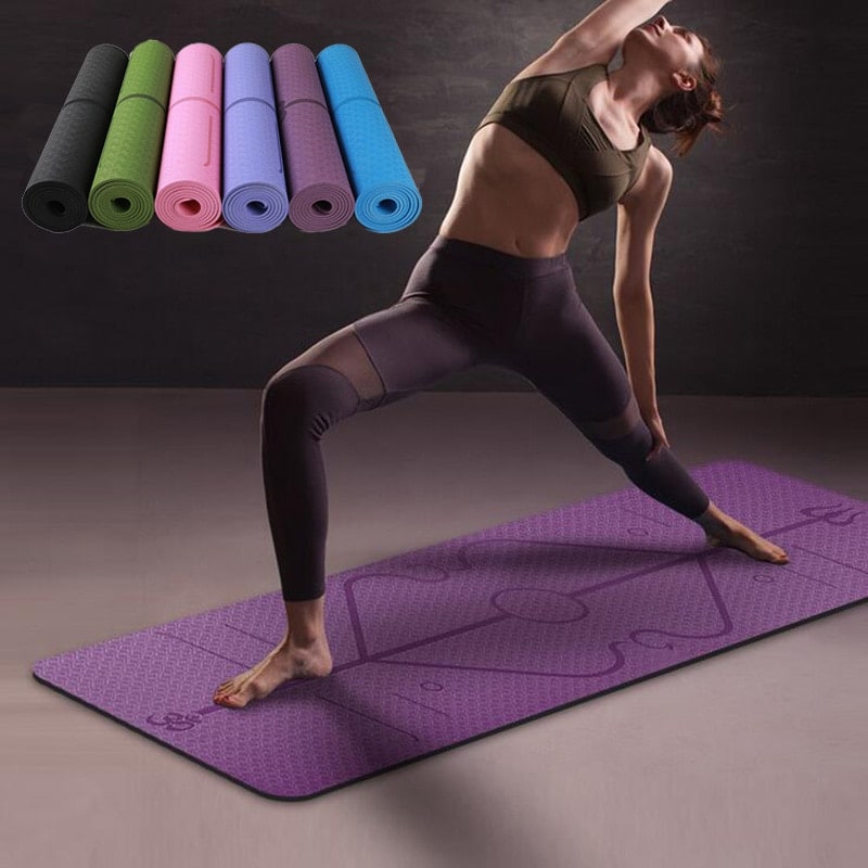 Non-Slip 6mm TPE Yoga Mat with Body Alignment Lines