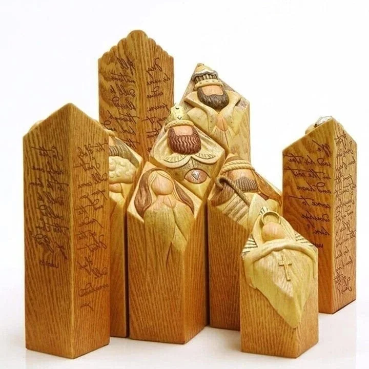 Nine-Piece Nativity Figurine Set with Engraved Bible Verses