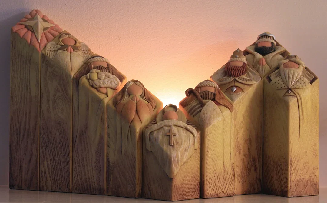 Nine-Piece Nativity Figurine Set with Engraved Bible Verses
