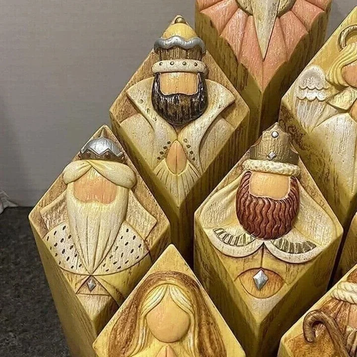 Nine-Piece Nativity Figurine Set with Engraved Bible Verses