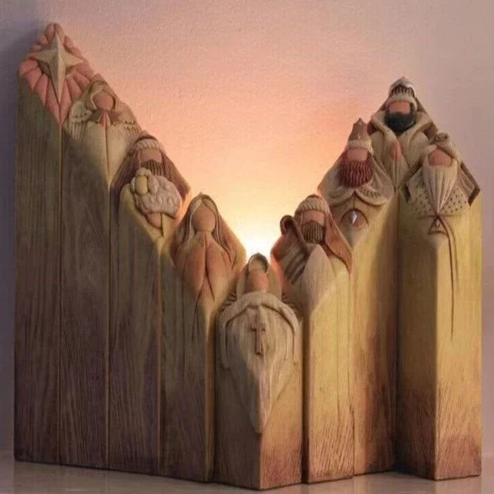 Nine-Piece Nativity Figurine Set with Engraved Bible Verses