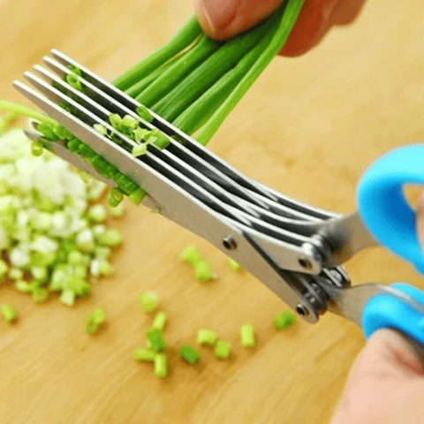 5-Blade Herb Scissors in Stainless Steel with Cleaning Comb