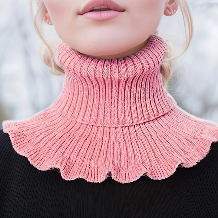 Hendrano™ Knit Turtleneck Collar Scarf – Ruffle Trim, Windproof Warmth