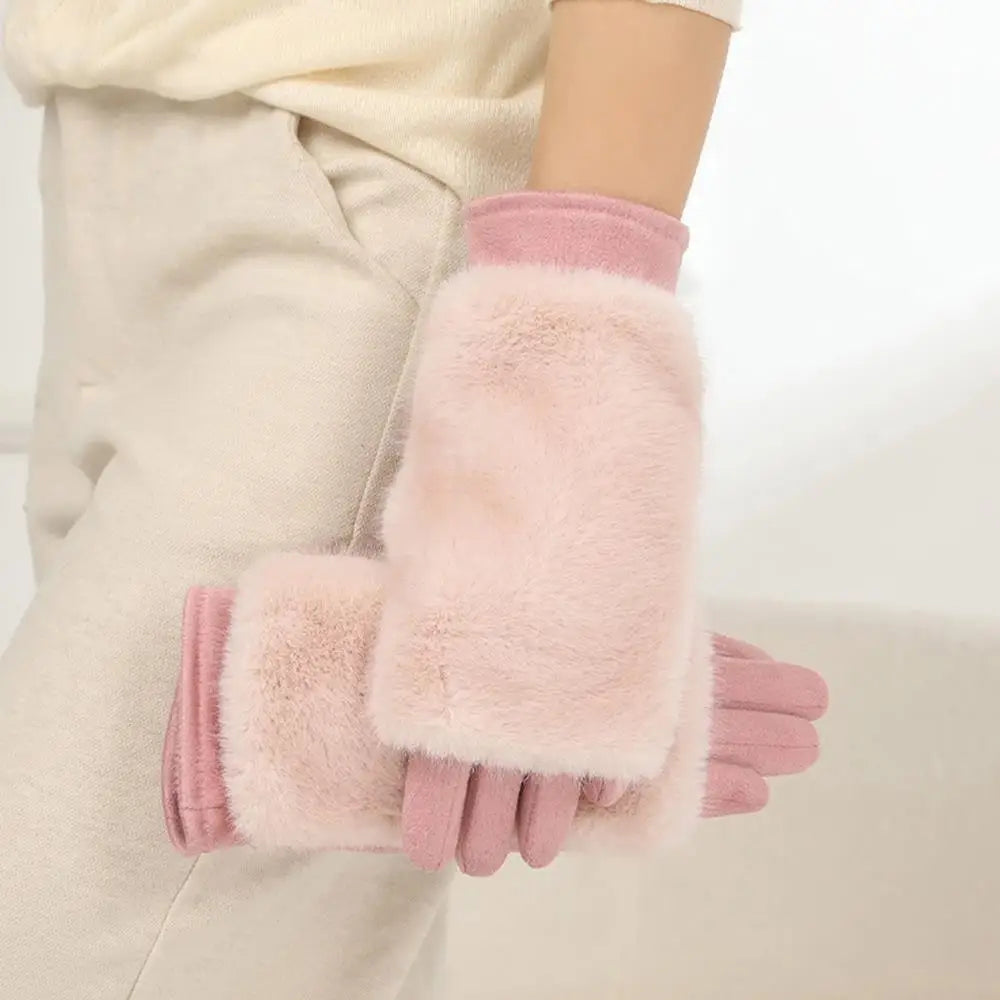 Suede Fur Touch Screen Winter Gloves
