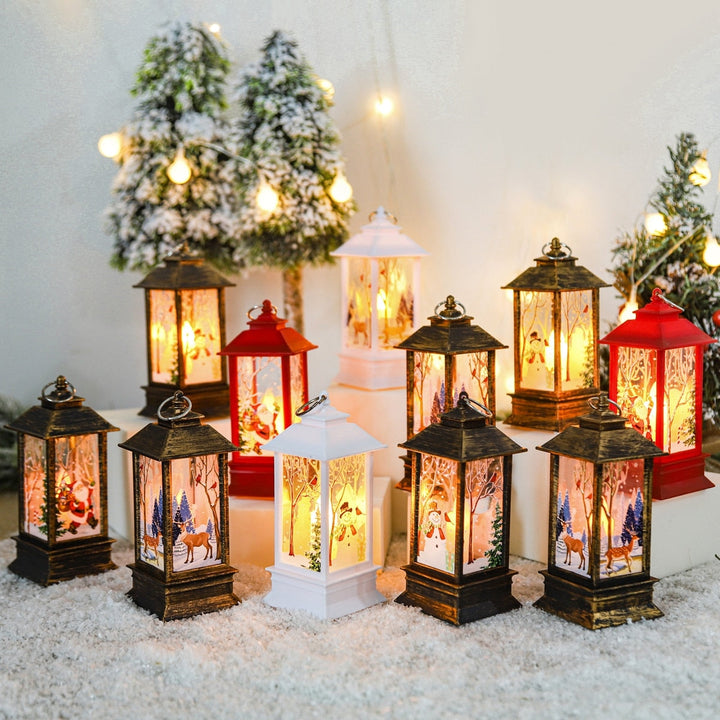 Mini Christmas Lantern with Snowy Pine Cones and Red Berries