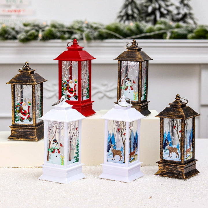 Mini Christmas Lantern with Snowy Pine Cones and Red Berries