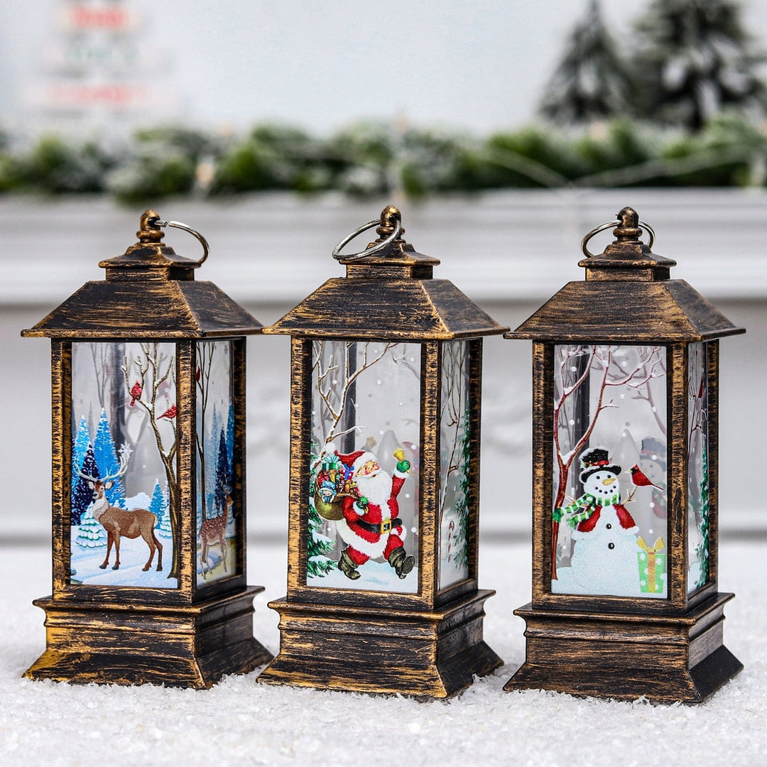 Mini Christmas Lantern with Snowy Pine Cones and Red Berries