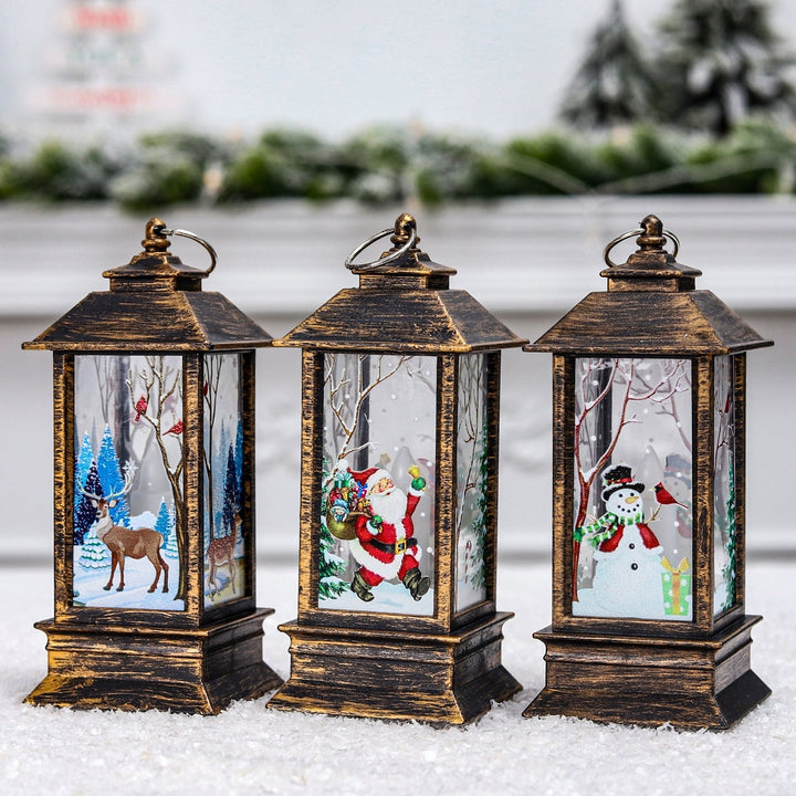 Mini Christmas Lantern with Snowy Pine Cones and Red Berries