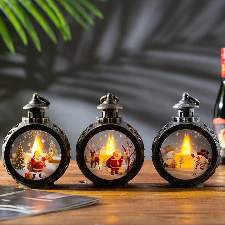 Glass LED Christmas Lantern with Snowman or Santa