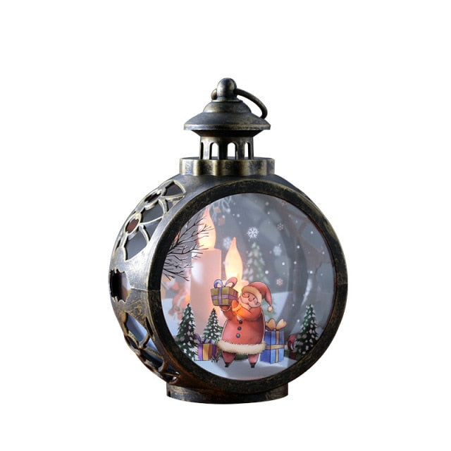 Glass LED Christmas Lantern with Snowman or Santa