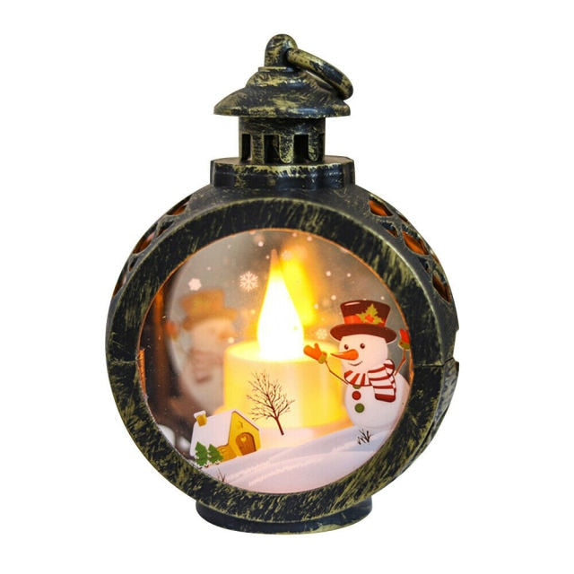 Glass LED Christmas Lantern with Snowman or Santa