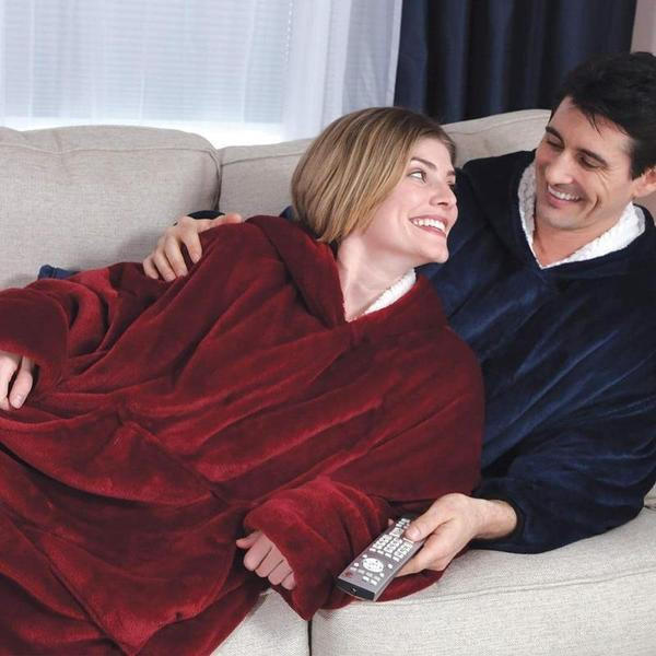 Fleece-Lined Blanket Sweater with Giant Hood and Pocket