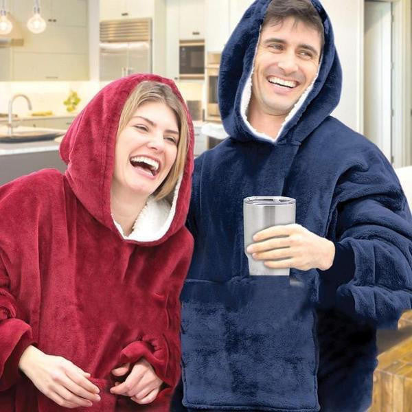 Fleece-Lined Blanket Sweater with Giant Hood and Pocket