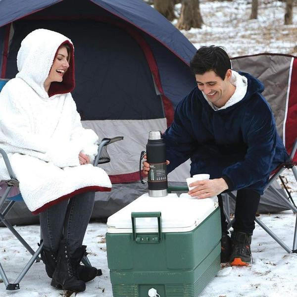 Fleece-Lined Blanket Sweater with Giant Hood and Pocket