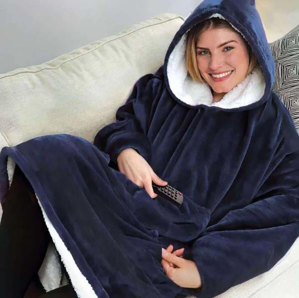 Fleece-Lined Blanket Sweater with Giant Hood and Pocket