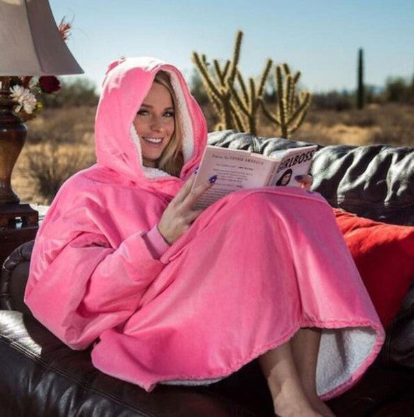 Fleece-Lined Blanket Sweater with Giant Hood and Pocket