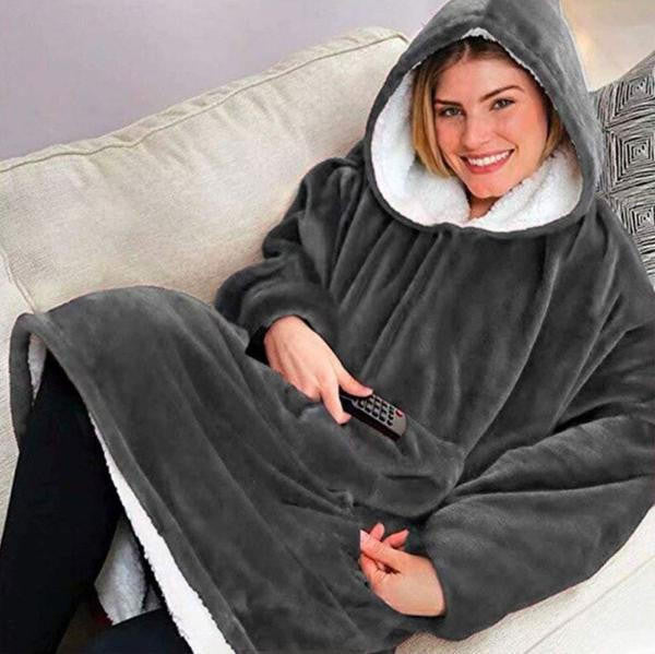 Fleece-Lined Blanket Sweater with Giant Hood and Pocket