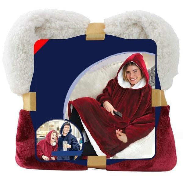 Fleece-Lined Blanket Sweater with Giant Hood and Pocket