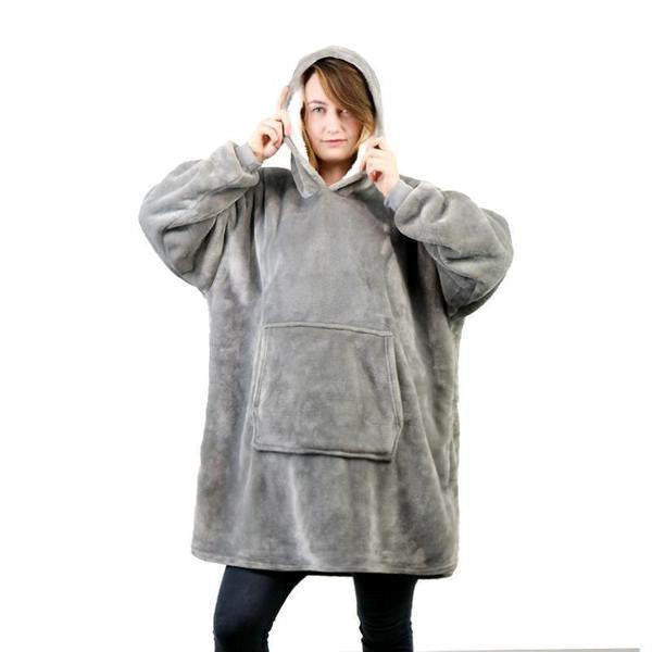 Fleece-Lined Blanket Sweater with Giant Hood and Pocket